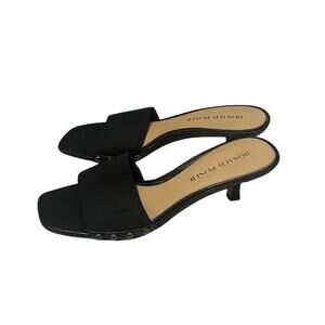 Donald Pliner Women's 8.5M Carice Black Tan Open Square Toe Two Inch Heel Sandal